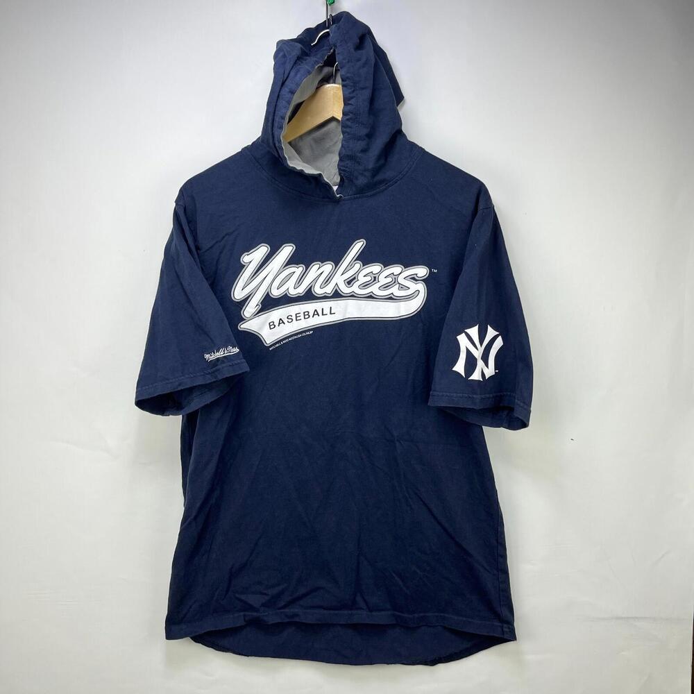 Vintage Y2K New York Yankees Hooded Short Sleeve Shirt Large